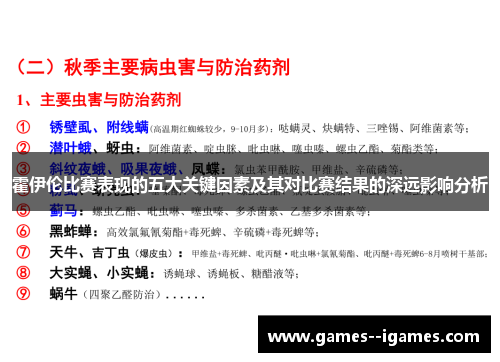 霍伊伦比赛表现的五大关键因素及其对比赛结果的深远影响分析